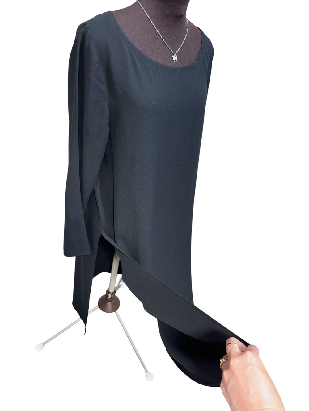 Eileen Fisher Womens M Black 100% Silk Tunic Dress High Side Slits Long Sleeve - Picture 6 of 13